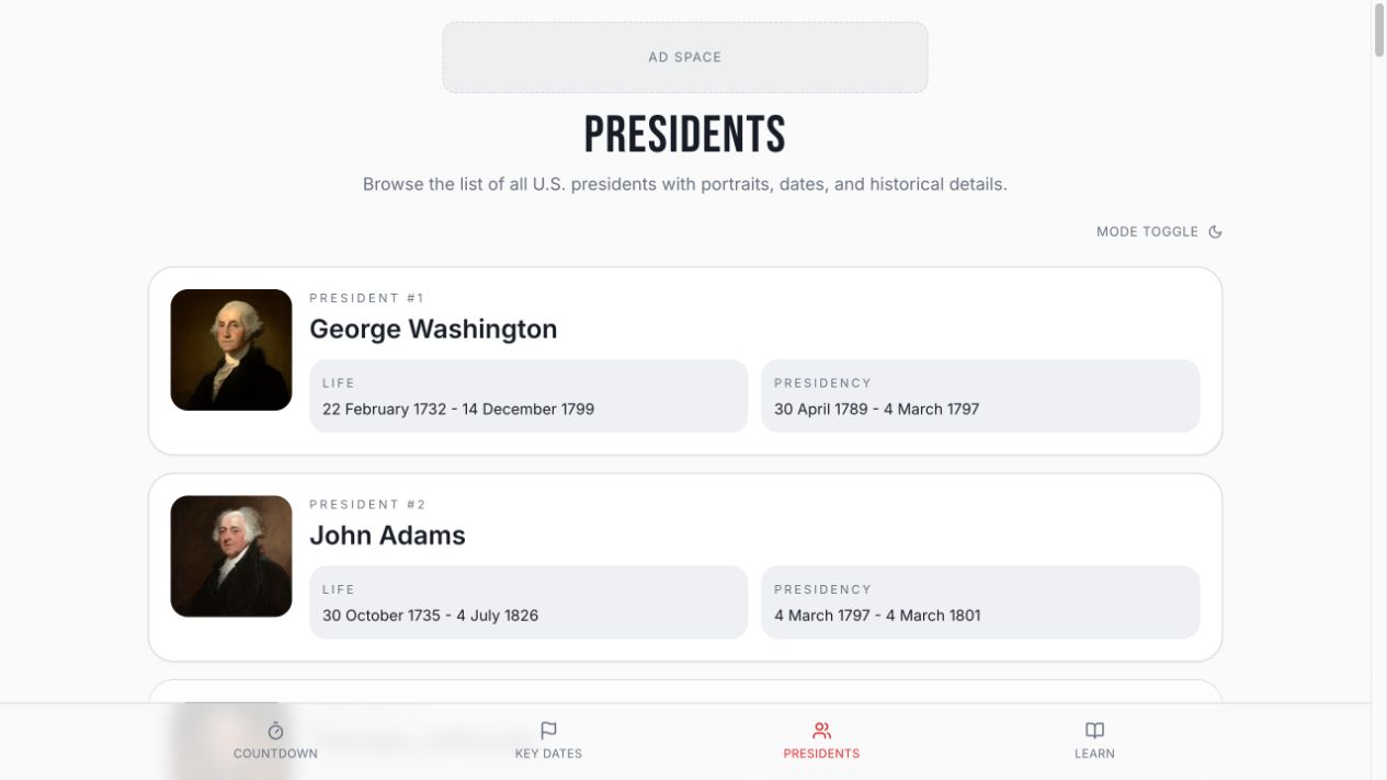 Countdown of Trump presidents reference screen